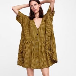 ZARA YELLOW AND BLACK CHECKED MINI DRESS